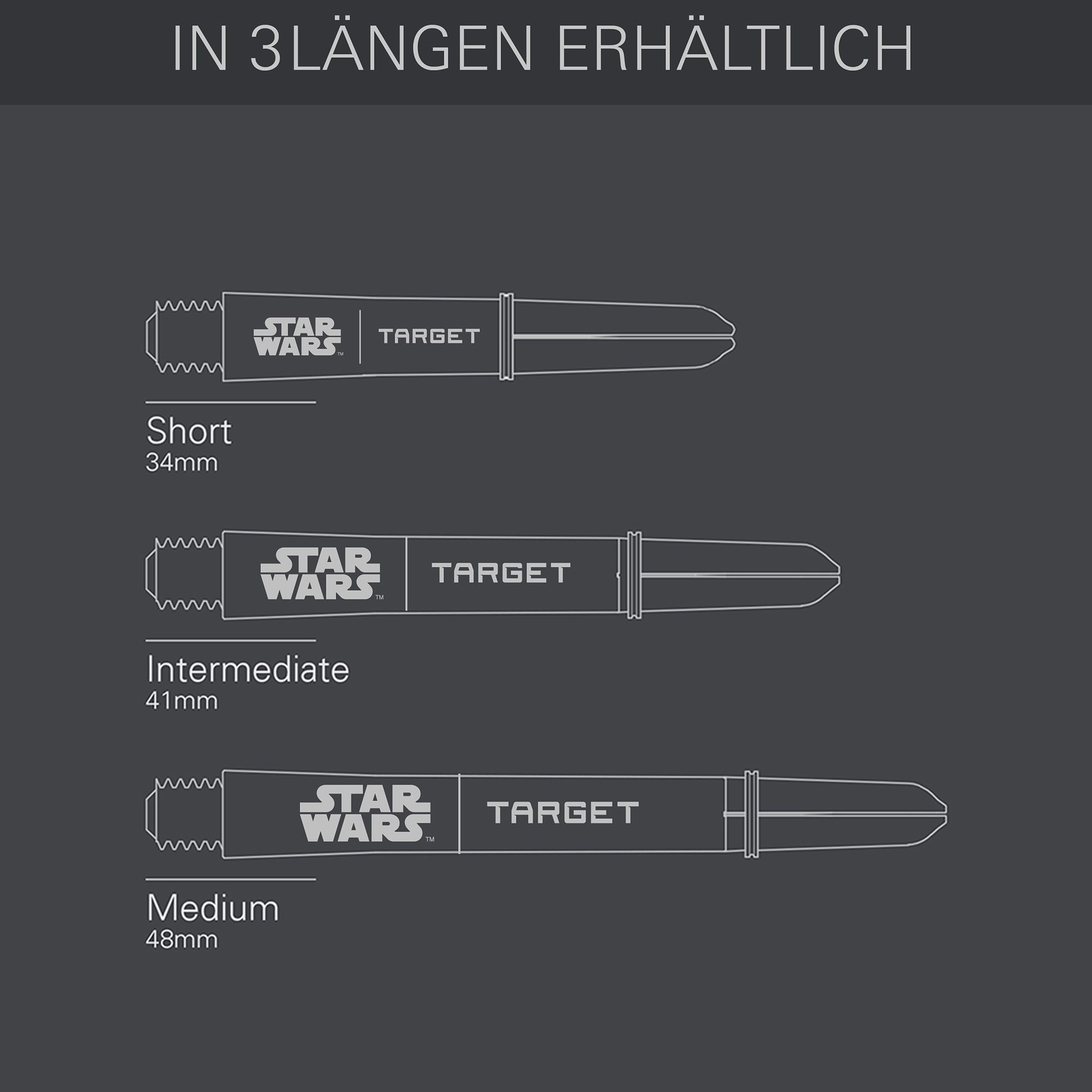 Target Star Wars ProGrip Shafts - Grau Target Star Wars ProGrip Shafts - Grau sind auf diesem Bild zu sehen. Die Dartschäfte sind in grauer Farbe dargestellt.