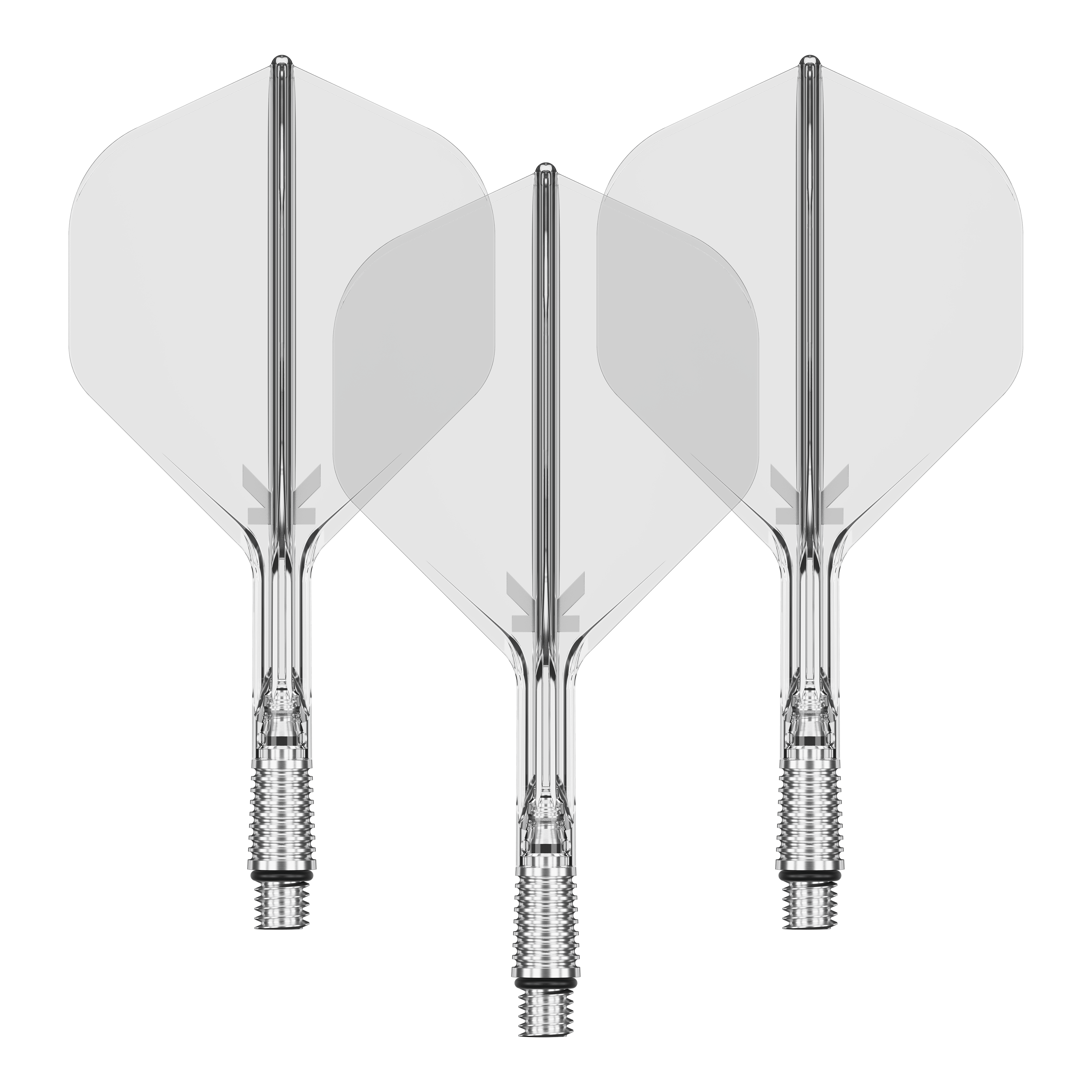 Abgebildet ist ein Set von Target KShift No2 Standard Flights in transparenter Ausführung mit 26mm. Das Zubehör eignet sich für den Dartsport.