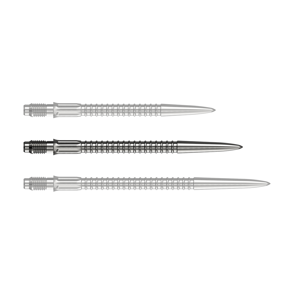 Mission R2.5 Rapid Point GV1 Dartspitzen - Silber Abgebildet sind silberne Dartspitzen mit einer Länge von 35 mm. Die Details der Spitzen sind gut zu erkennen.