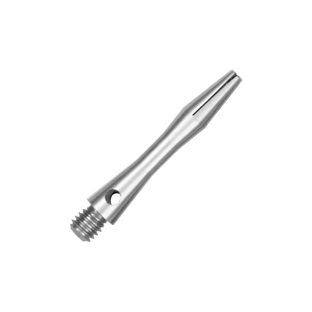 516_Aluminium_Shafts_Silber_30mm_2 Dies ist ein silberner Aluminiumschaft. Er hat ein schlankes, glänzendes Design mit einem Gewinde am Ende.