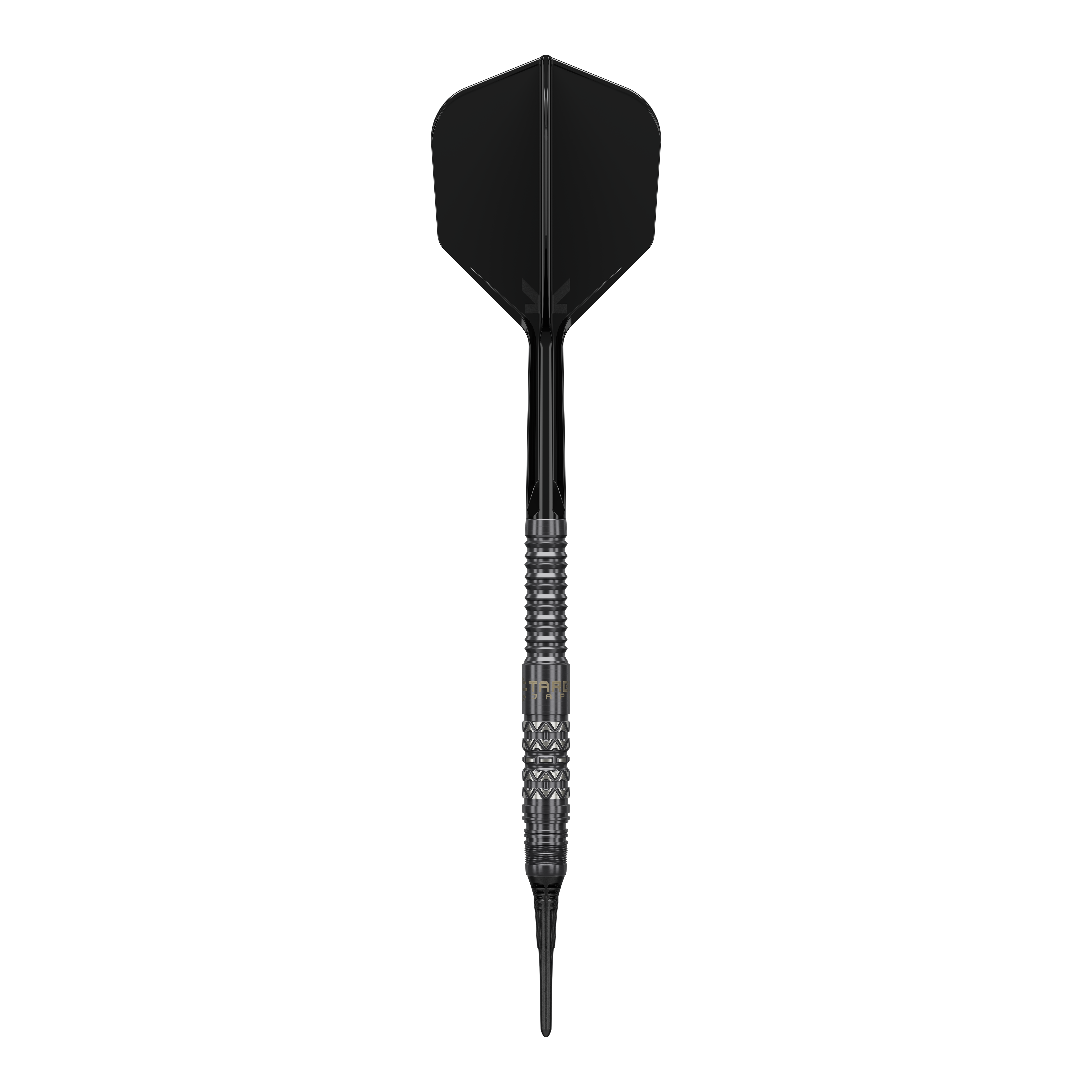 Abbildung der Target Black Marque Creed Softdarts mit einem Gewicht von 21,5g. Die Besonderheiten der Darts sind gut erkennbar.