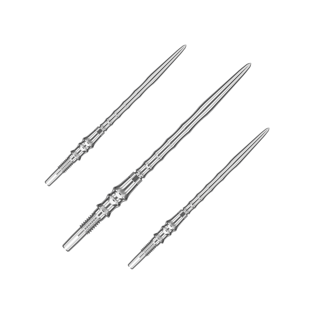 Target Japan Premium Swiss Point Dartspitzen - Silber Dieses Bild zeigt ein Set silberner SwissPoint-Dartspitzen mit 40 mm Länge. Die Dartspitzen sind aus der Target Japan Premium Linie.