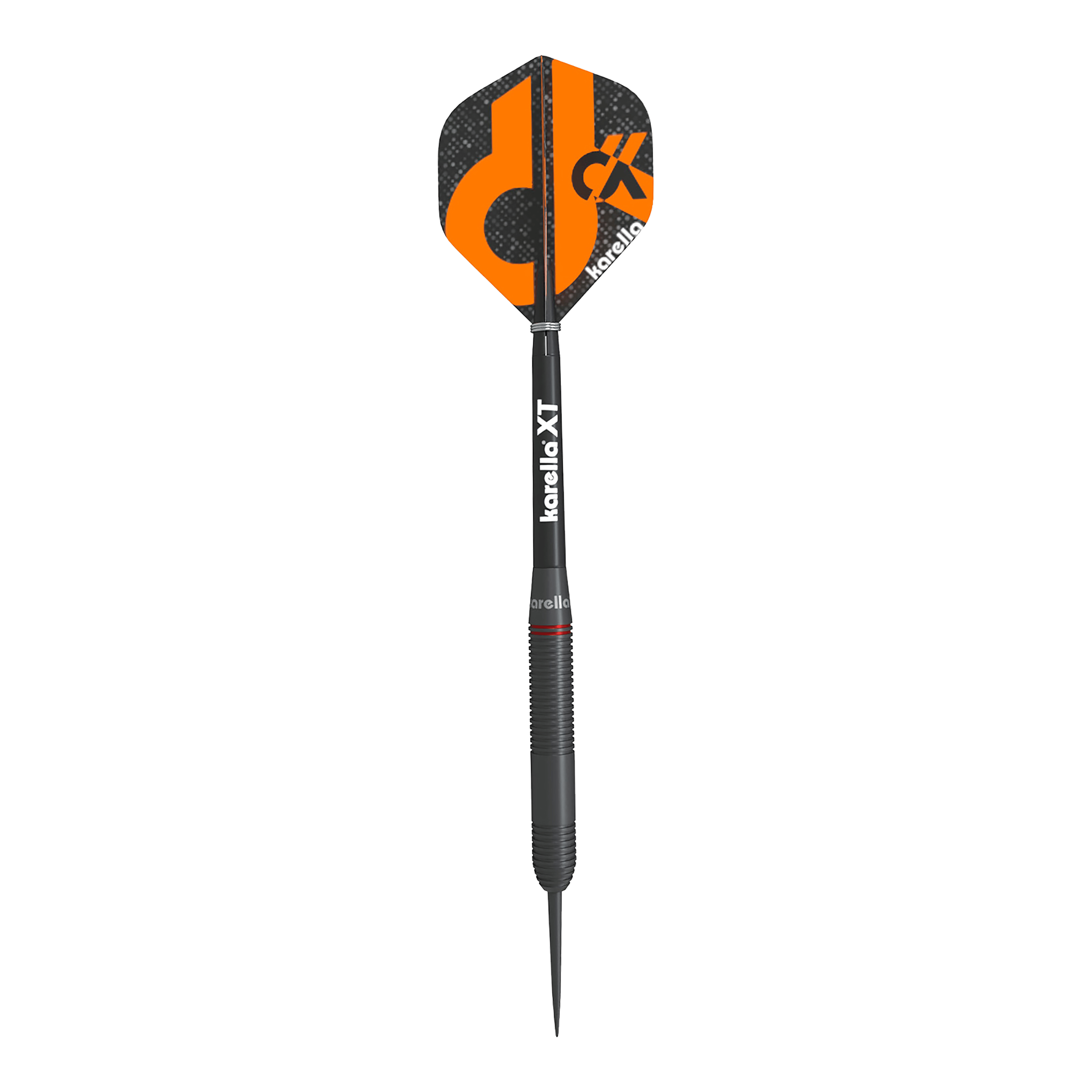 Karella Daniel Klose Steeldarts Der Karella Daniel Klose Steeldart ist ein schwarzer Dartpfeil mit orangem Design auf dem Flight. Auf dem Schaft steht "karella XT" und der Flight trägt das Karella-Logo.