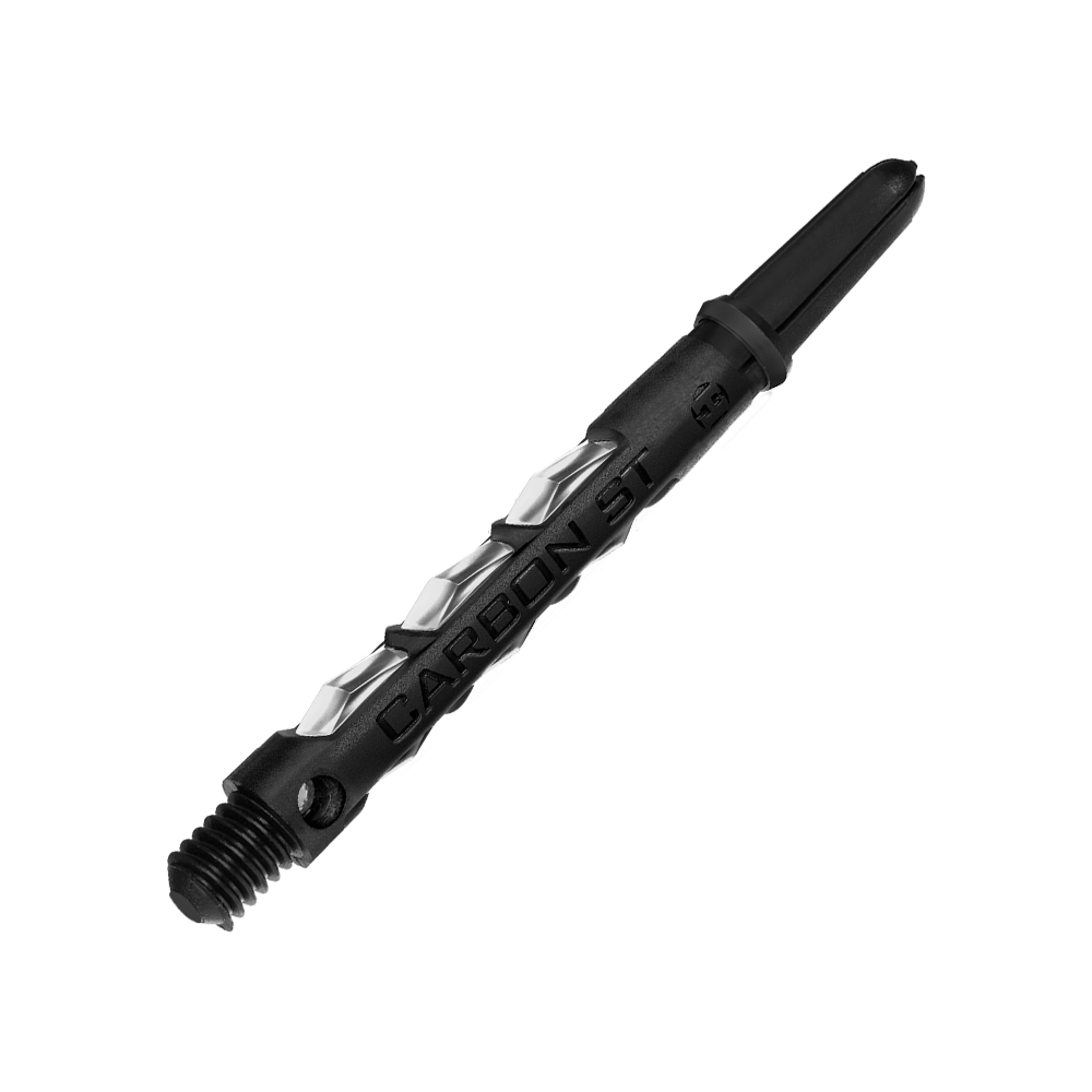 HR418_Harrows_Carbon_ST_Shafts_Clear_47mm_2 Dies ist ein Harrows Carbon ST Shaft in der Ausführung "Clear". Der Schaft ist schwarz mit klaren Elementen und hat die Aufschrift "CARBON ST".