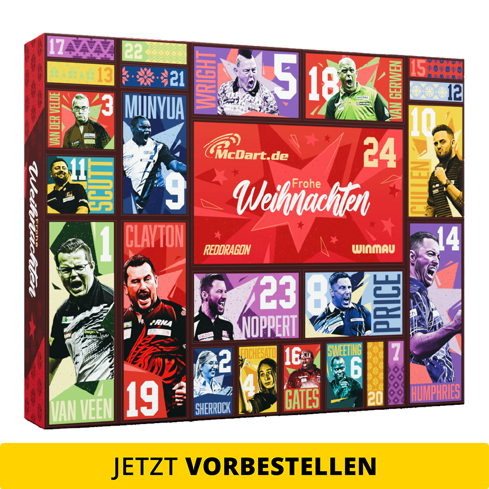 McDart Steel-Darts Adventskalender 2026 Das Bild zeigt den McDart Steel-Darts Adventskalender 2026. Die Abbildung betont das besondere Angebot für Dart-Fans.