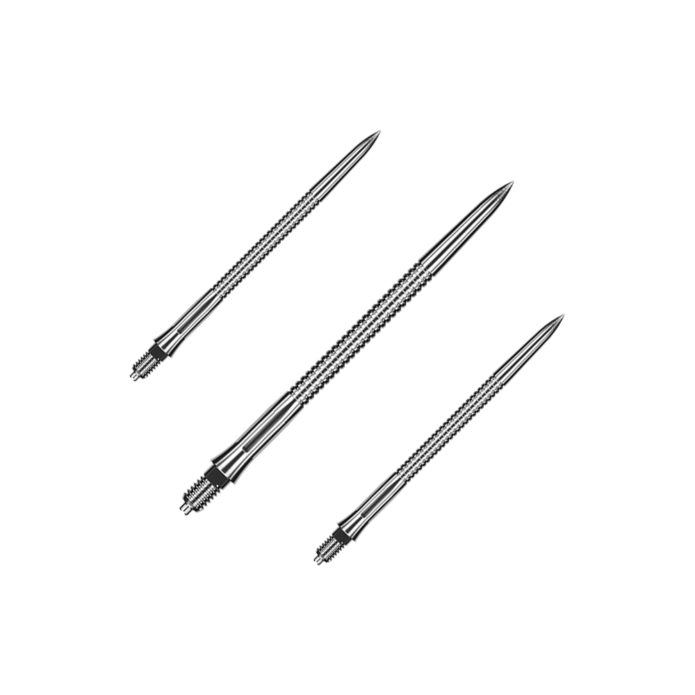 Caliburn EZ-EVO Dartspitzen - Grooved - Silber Gezeigt wird ein Set aus silbernen Dartspitzen mit Rillenstruktur. Jede Spitze ist 40 mm lang.