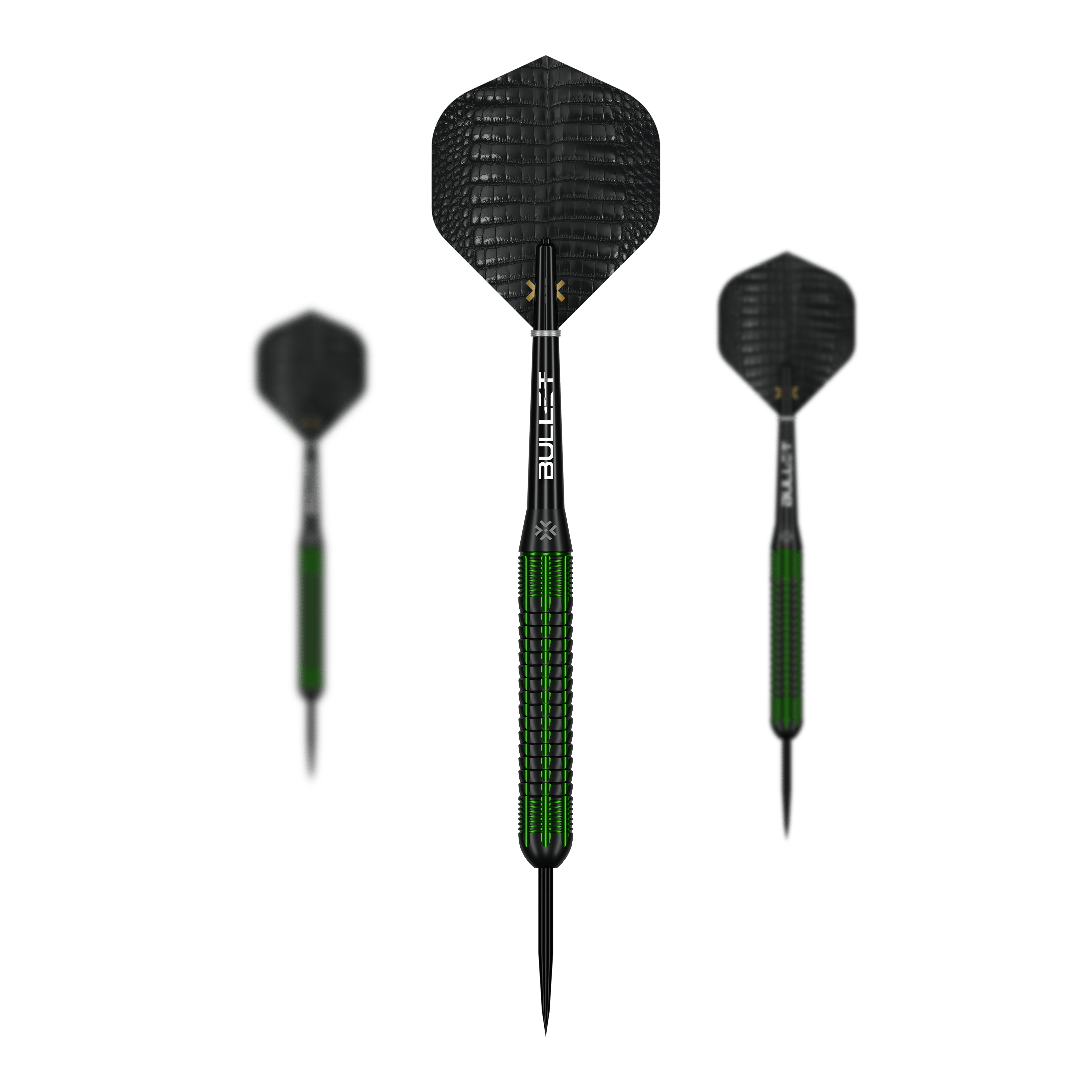 Bullet Gator Brass Steeldarts - 22g Auf dem Bild ist ein Set der Bullet Gator Brass Steeldarts - 22g zu sehen. Das Set enthält mehrere Darts mit je 22 Gramm Gewicht.