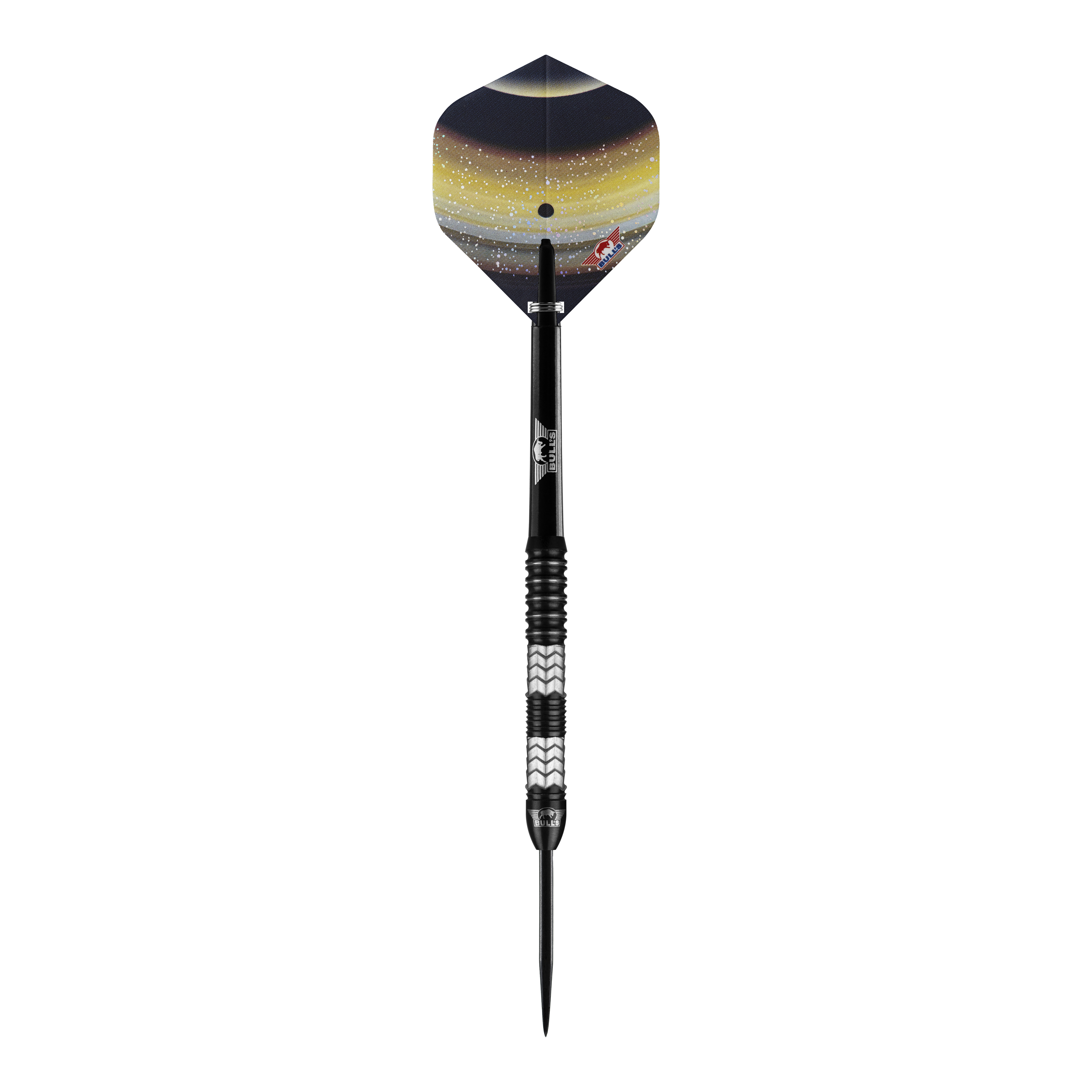 Bulls NL Luna Triton Steeldarts Der "Bulls NL Luna Triton Steeldart" ist ein hochwertiger Steeldart mit einem auffälligen, weltraumähnlichen Design auf den Flights. Der Dart besitzt einen schwarzen, geriffelten Griffbereich für optimalen Halt.