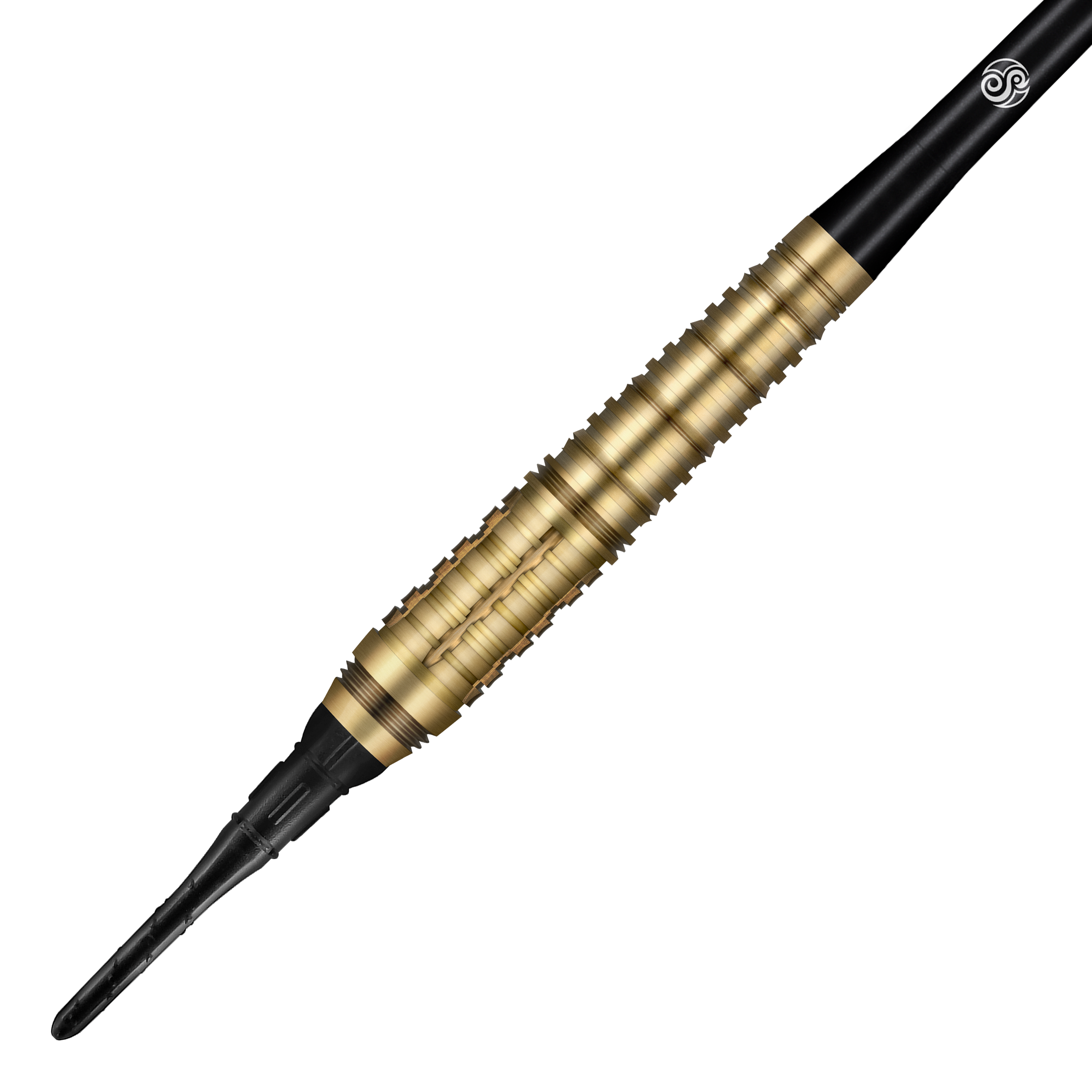 Shot Redline Mach 1 Softdarts - 20g Auf dem Bild ist ein Shot Redline Mach 1 Softdart mit einem Gewicht von 20g zu sehen. Der Dartpfeil hat einen goldfarbenen, geriffelten Griff und eine schwarze Spitze.