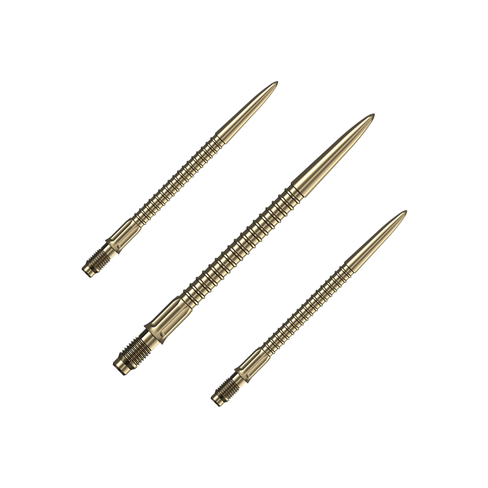 Mission R2.5 Rapid Point GV1 Dartspitzen - Gold Das Bild zeigt Dartspitzen in goldener Farbe der Marke Mission R25 Rapid Point. Die Spitzen sind 35mm lang und werden als Set angeboten.