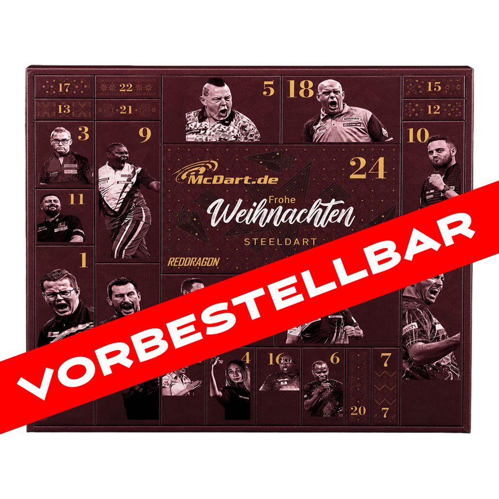 McDart Premium Adventskalender 2026 für Steeldart-Spieler McDart Premium Adventskalender 2026 für Steeldart-Spieler ist ein Adventskalender für Dartfans. Das Bild zeigt das Produkt für die Vorweihnachtszeit.