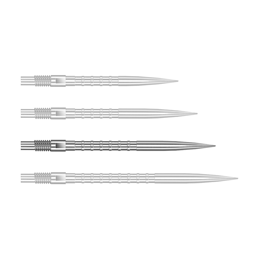 Hier ist eine Harrows Quick Point Heavy Metal Grip Dartspitze in Silber mit 35mm Länge abgebildet. Die Spitze liegt separat auf dem Bild.