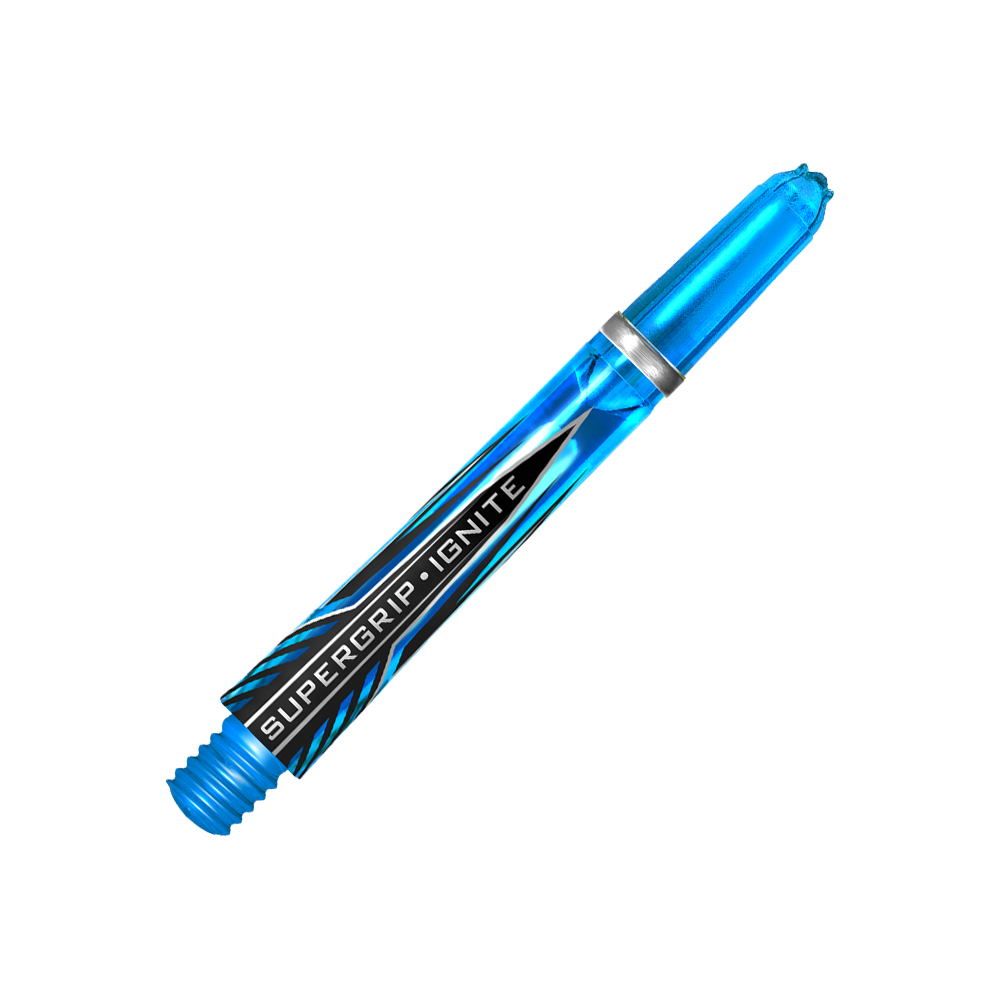 HR387_Harrows_Supergrip_Ignite_Shafts_Aqua_40mm_2 Dies ist ein Harrows Supergrip Ignite Shaft in der Farbe Aqua. Der Schaft ist transparent blau und hat ein modernes, auffälliges Design.