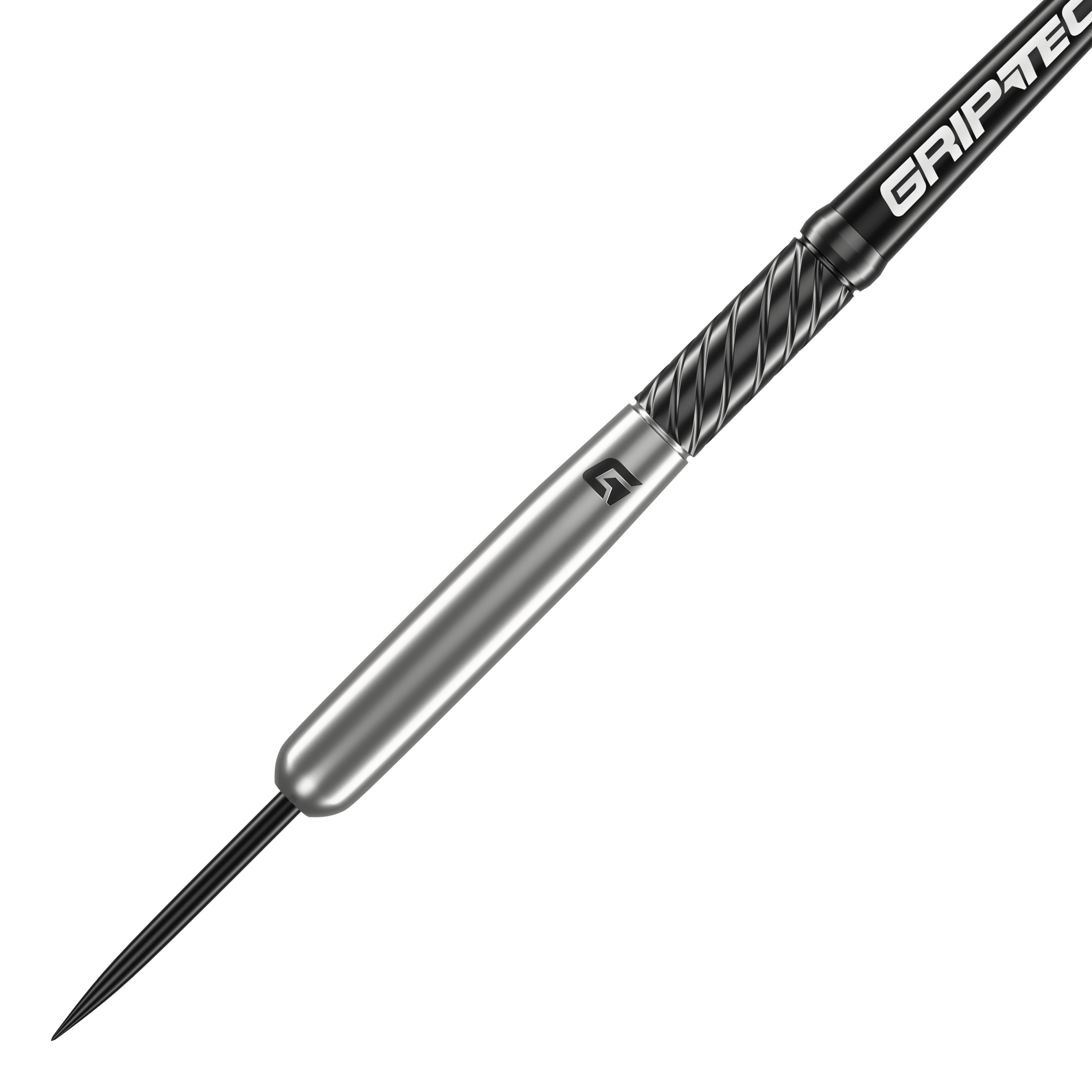 GOAT Homerun Baseball Tungsten Steeldarts Das Bild zeigt den GOAT Homerun Baseball Tungsten Steeldart. Der Dartpfeil hat ein schlankes, silbernes Design mit schwarzem Griffbereich und der Aufschrift "GRIPTEC".