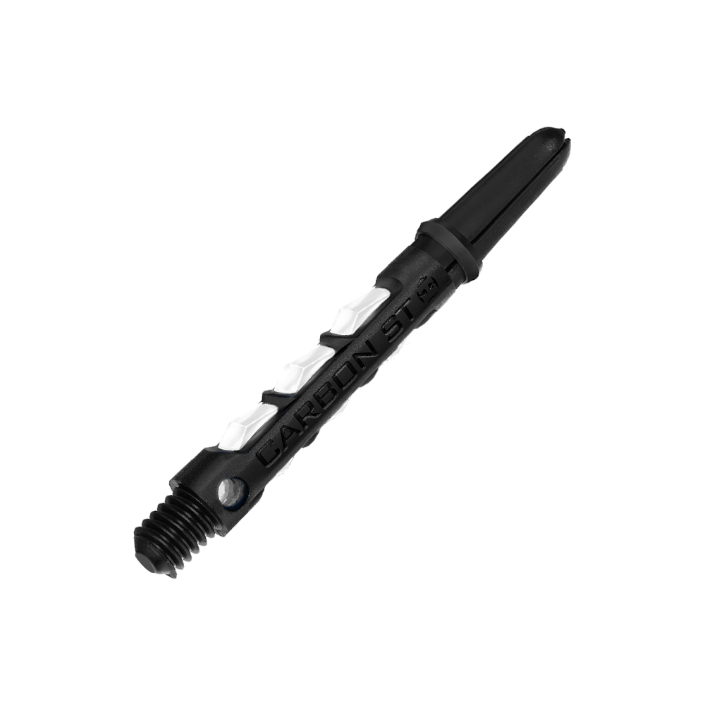HR438_Harrows_Carbon_ST_Shafts_Weiss_40mm_2QrnrIJfbpNjbY Das Bild zeigt den Harrows Carbon ST Schaft in Weiß. Der Schaft ist schwarz mit weißen Akzenten und besteht aus robustem Material für Dartpfeile.
