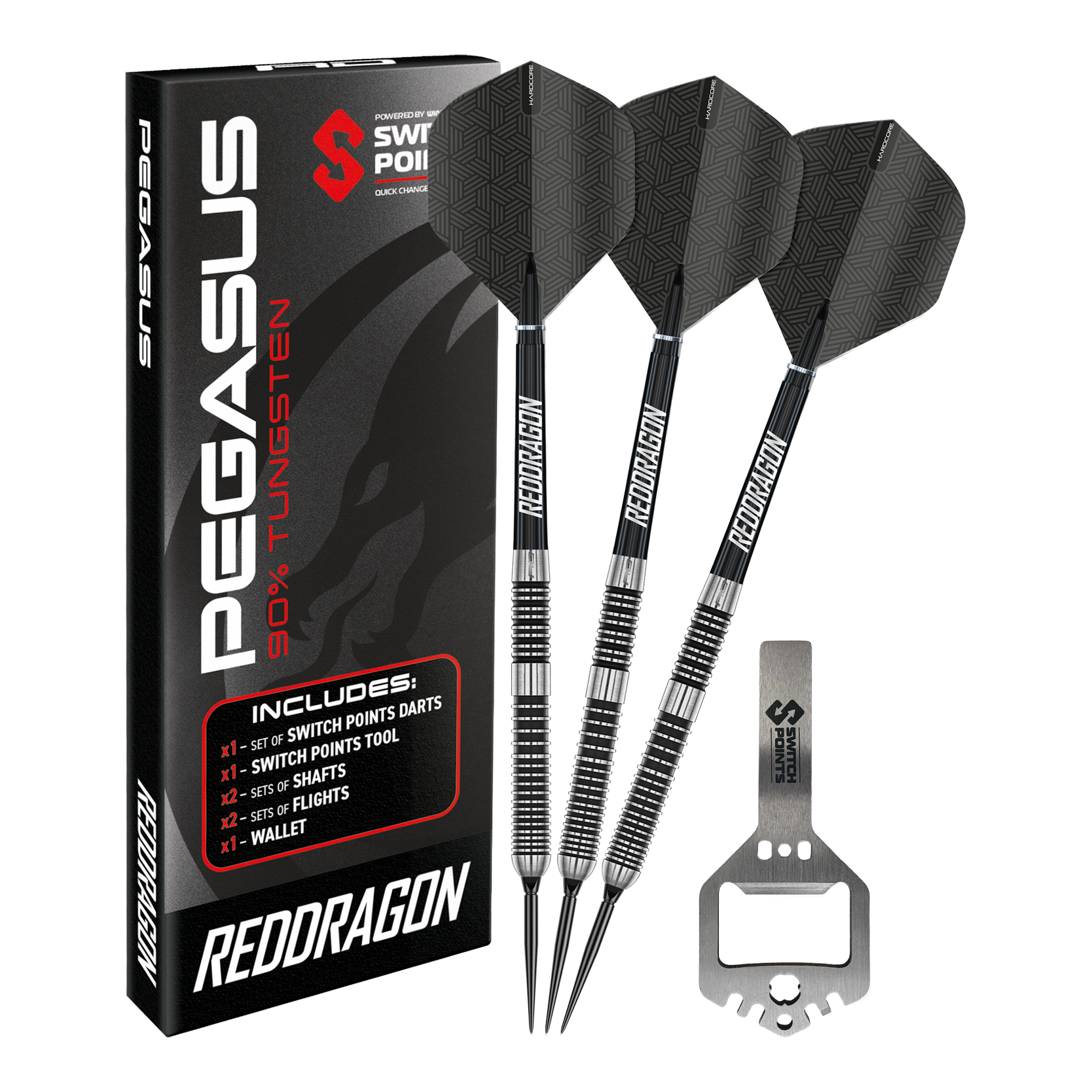 Red Dragon Pegasus Switch Point Steeldarts Abgebildet sind Red Dragon Pegasus Switch Point Steeldarts. Diese Darts sind robust und für verschiedene Spielniveaus geeignet.