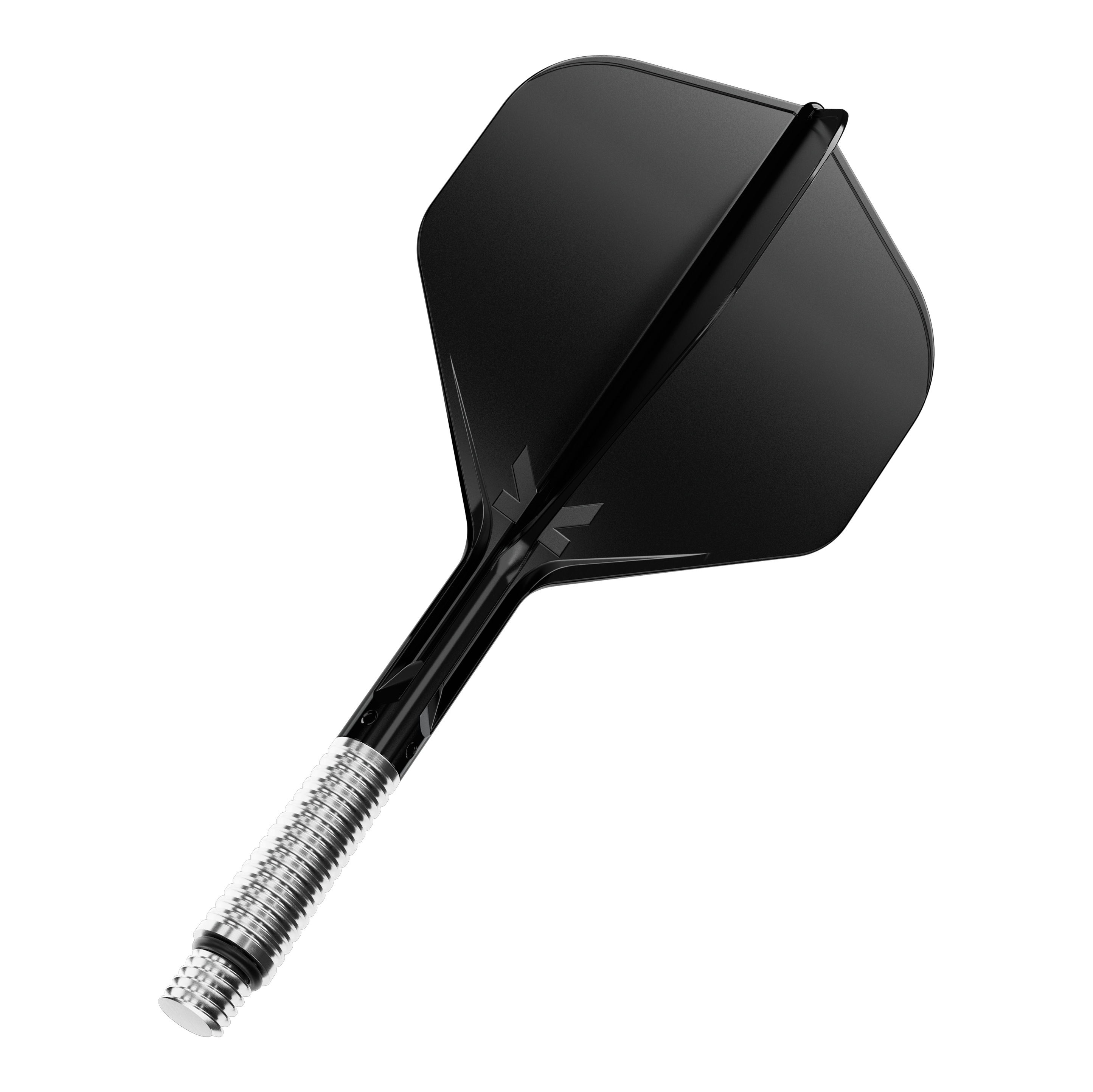 Ein Target KShift No2 Standard Dart-Flight in Schwarz, 33 mm lang. Das Bild zeigt einen einzelnen Dart-Flight.