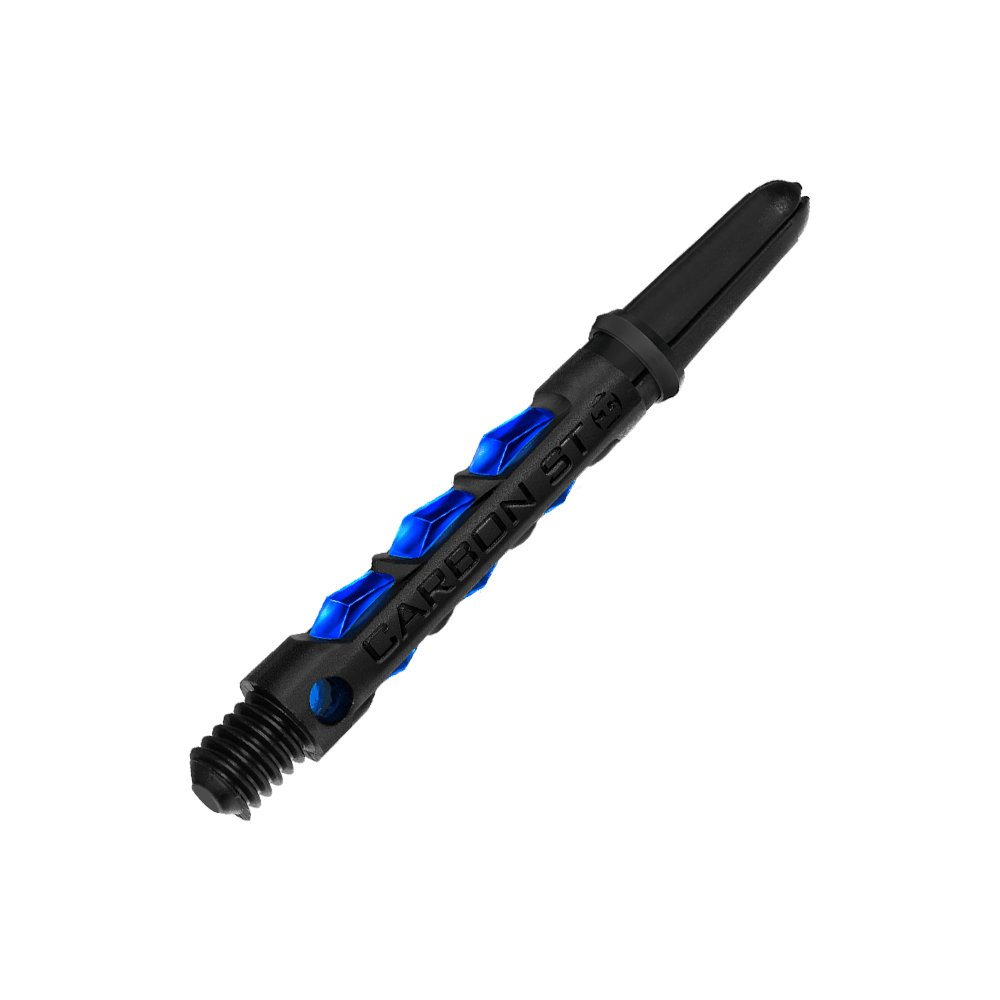 HR414_Harrows_Carbon_ST_Shafts_Blau_40mm_2 Das Bild zeigt einen Harrows Carbon ST Shaft in Blau. Der Schaft besteht aus schwarzem Material mit blauen Akzenten und ist für Dartpfeile geeignet.