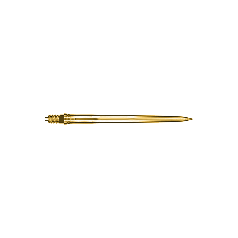 Dartspitzen in Gold, glatt und 36 mm lang sind auf dem Bild zu sehen. Der Produktname ist nicht vorhanden.