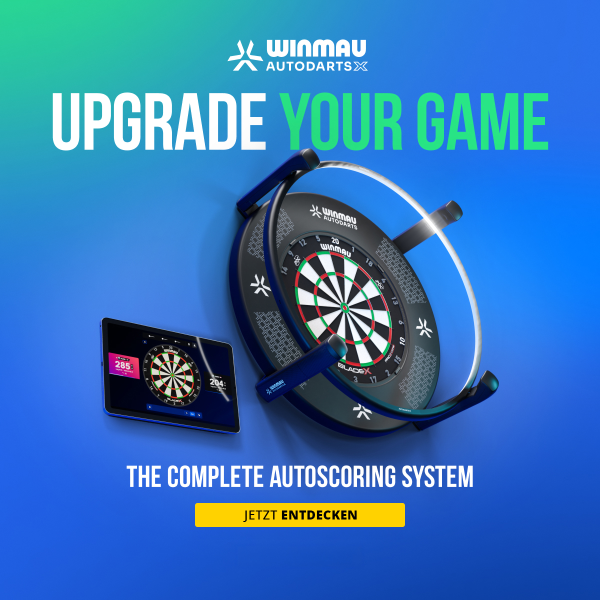 Ein Foto zeigt das Produkt mit dem Namen '2026-09 Winmau AutodartsX Hero'. Es ist auf einem neutralen Hintergrund abgebildet.