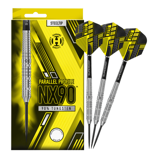 Harrows NX90 Parallel Quick Point Steeldarts Abgebildet sind die Harrows NX90 Parallel Quick Point Steeldarts. Diese Darts sind bekannt für ihre Präzision und ihr paralleles Barrel.