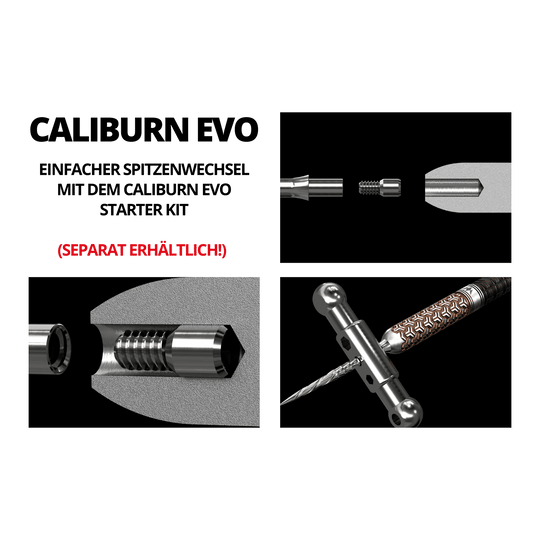 Caliburn System Spigots Das Bild zeigt das Produkt "Caliburn System Spigot - 2,33 mm" mit detaillierten technischen Zeichnungen. Es ist darauf hingewiesen, dass das Produkt separat erhältlich ist.