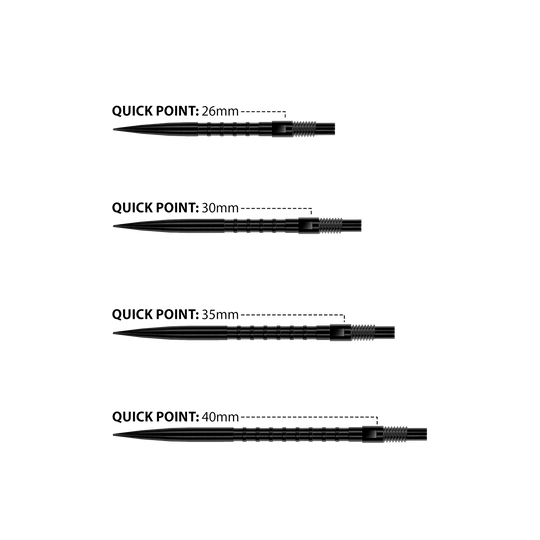 Harrows Quick Point Heavy Metal Dartspitzen - Schwarz Das Bild zeigt Harrows Quick Point Heavy Metal Dartspitzen in Schwarz. Sie sind robust und für präzise Würfe geeignet.