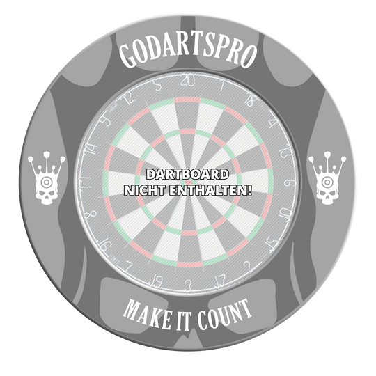 Go Darts Pro Dartboard Surround Bild eines Dartboard-Surrounds in grauer Farbe. Das Produkt unterstützt den Schutz der Wand beim Dartspielen.