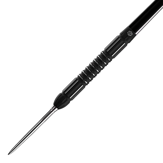 Caliburn Sword S2 Steeldarts Das Bild zeigt den Caliburn Sword S2 Steeldart. Der Dartpfeil hat ein schwarzes, geriffeltes Griffstück und eine silberne Spitze.