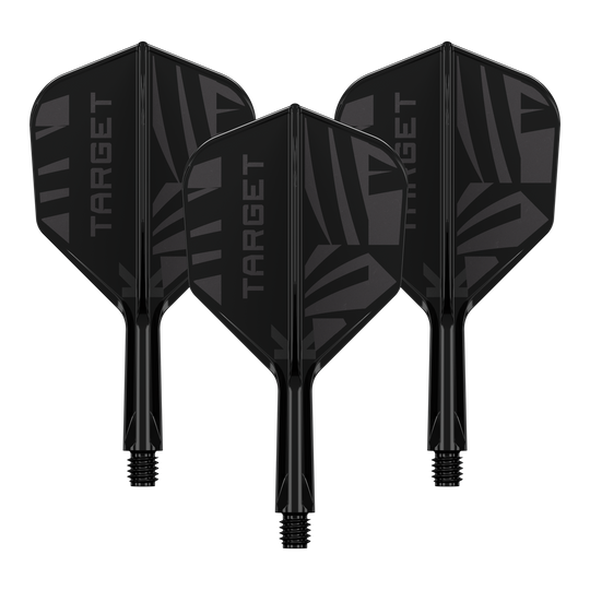 Ein Set aus Target K-Flex Black No6 Flights in 19 mm liegt vor. Die Flights sind gemeinsam abgebildet.