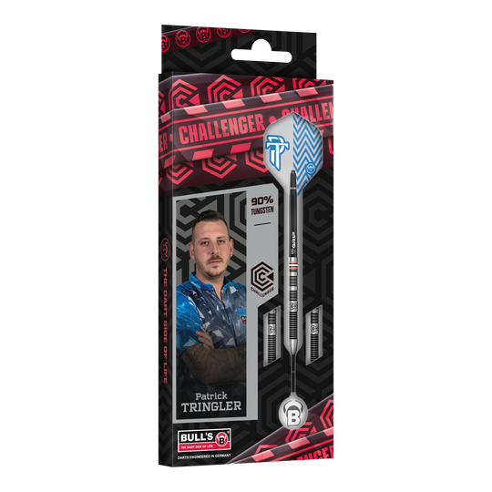 Bulls Challenger Patrick Tringler Steeldarts - 21g Zu sehen ist das Set Bulls Challenger Patrick Tringler Steeldarts mit 21g. Es handelt sich um hochwertige Steeldarts mit dem Namen des Profis Patrick Tringler.