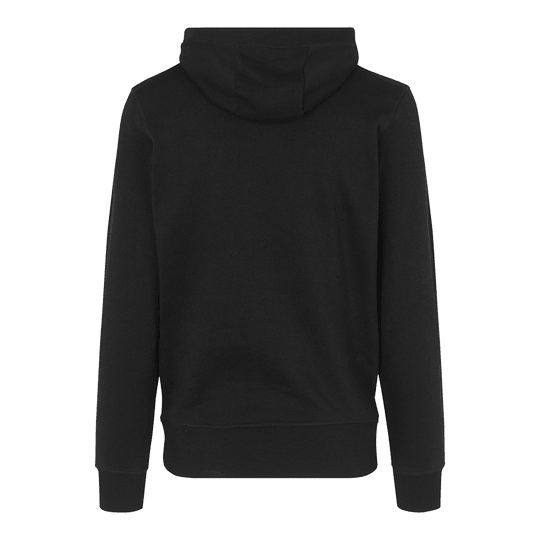 Barrels and Shafts Hoodie - Schwarz Auf dem Bild ist ein schwarzer Hoodie von hinten zu sehen. Der Hoodie hat eine Kapuze und lange Ärmel.