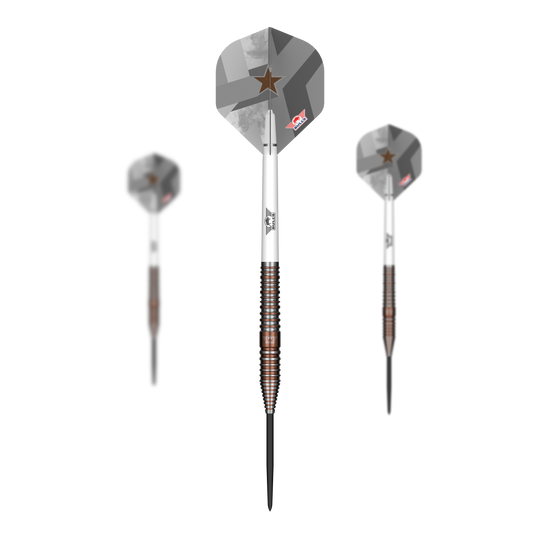 Bulls NL Max Hopp E5 Steeldarts Hier sind Bulls NL Max Hopp E5 Steeldarts als Set dargestellt. Die Pfeile sind speziell für das Steeldartspiel konzipiert.