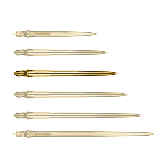 Caliburn EZ-EVO Dartspitzen - Smooth - Gold Das Bild zeigt goldene Dartspitzen in glatter Ausführung, 36 mm lang. Es ist kein Produktname angegeben.
