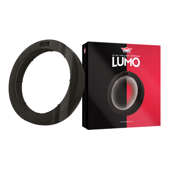Bulls NL Lumo Light Surround Beleuchtungssystem Das Bild zeigt das Produkt "Bulls NL Lumo Light Surround Beleuchtungssystem". Links ist der Leuchtring selbst zu sehen, rechts die Verpackung mit Produktnamen und Design.
