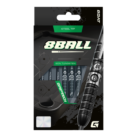 GOAT 8Ball Steeldarts Das Bild stellt die GOAT 8Ball Steeldarts dar. Details des Dartpfeils sind klar erkennbar.