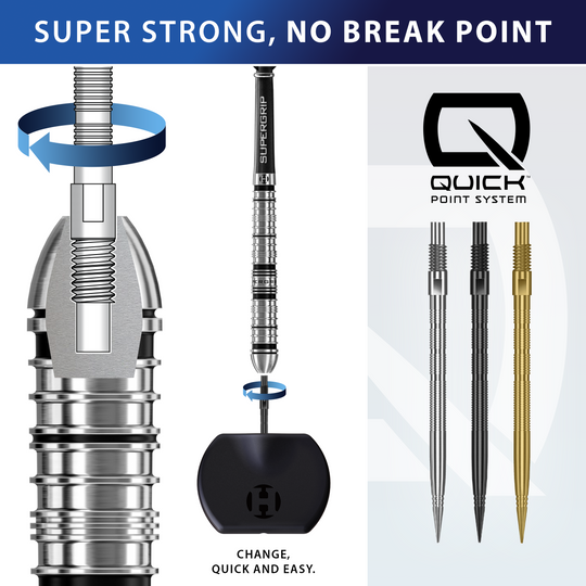 Harrows Quick Point Micro Ridge Dartspitzen - Silber Zu sehen sind Harrows Quick Point Micro Ridge Dartspitzen in Schwarz. Sie bieten eine spezielle Riffelung für einen festen Halt im Dart.