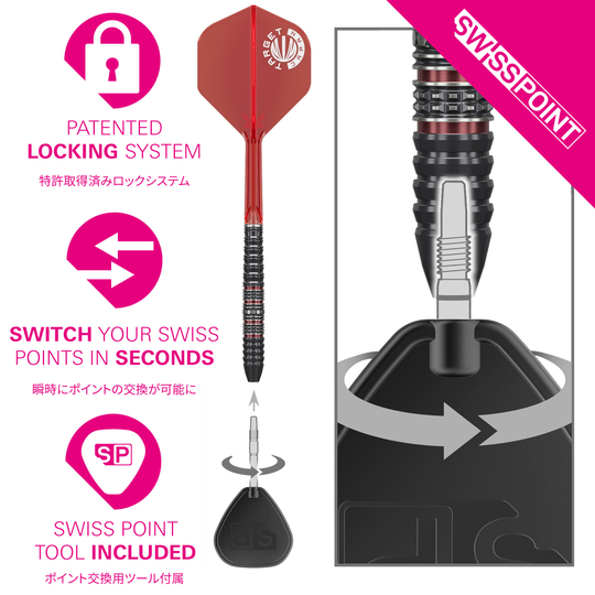 Das Produkt ist Target Japan Prime Series Diamond Kosuzu Iwao GEN4 Swiss Point Steeldarts. Diese Steeldarts sind aus robusten Materialien hergestellt und für ambitionierte Dartspieler gedacht.