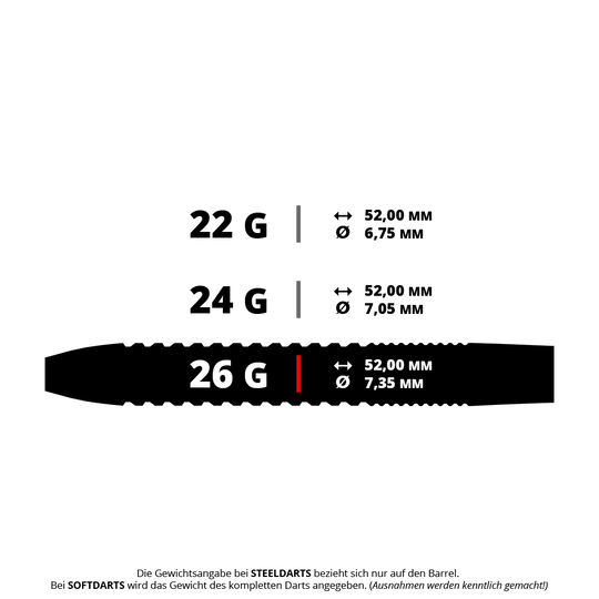 Ein Steeldart des Typs BT0070 Bullet Diesel mit 26g wird gezeigt. Die Spitzen und das Griffstück sind gut zu erkennen.