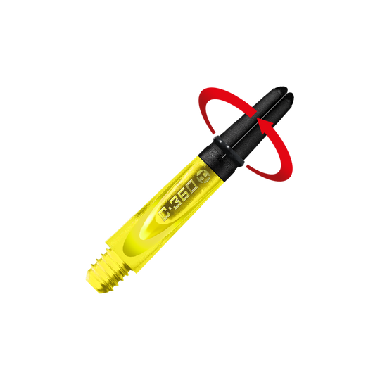 Das Bild zeigt einen gelben Harrows Carbon 360 Shafts. Der Schaft hat schwarze Akzente und besteht aus robustem Material.