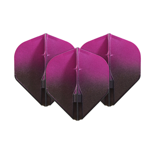 Auf dem Bild sind drei Dartflights zu sehen. Sie haben ein zweifarbiges Design in Schwarz und Pink.