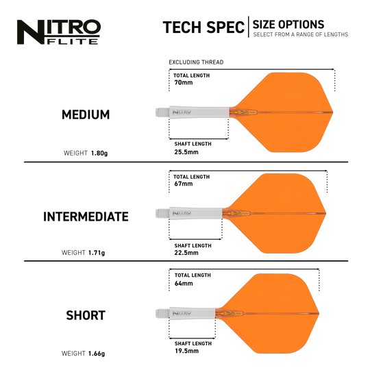 Red Dragon Nitroflite White Shaft Orange Flights No2 Dieses Bild präsentiert den Red Dragon Nitroflite White Shaft Orange Flights No2. Der Dart-Schaft hat eine weiße Farbe, die Flights sind orange.