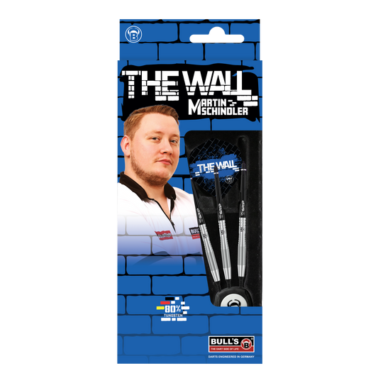 Bulls Martin Schindler TW80 Softdarts - 18g Die Abbildung zeigt die Produktverpackung der "Bulls Martin Schindler TW80 Softdarts - 18g". Auf der Verpackung ist ein Bild von Martin Schindler sowie drei Softdarts und das Logo von BULL'S zu sehen.