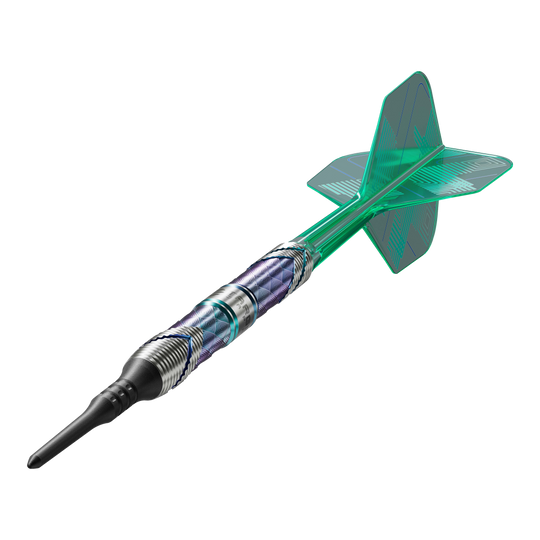 Target Japan Kaze Series Ceros 03 Softdarts - 19g Dies ist der Target Japan Kaze Series Ceros 03 Softdart mit einem Gewicht von 19g. Der Dart hat ein auffälliges Design mit grünen Flights und einem strukturierten Barrel.