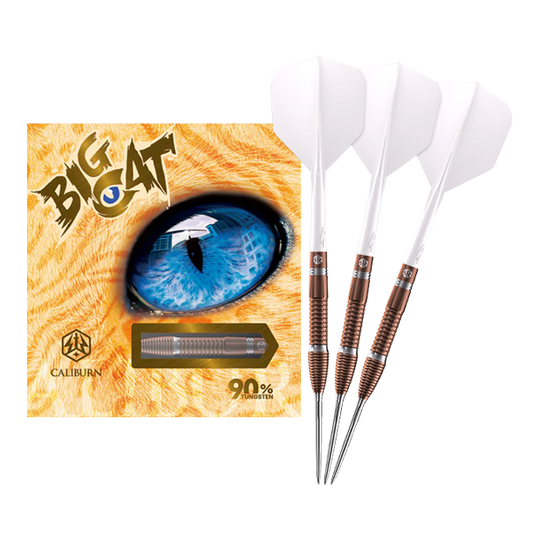 Caliburn Big Cats Lion Steeldarts Das Bild zeigt ein vollständiges Set Caliburn Big Cats Lion Steeldarts. Die Darts sind in voller Länge sichtbar.