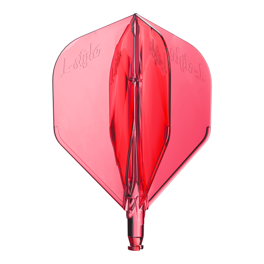 L-Style L-System L1 Ersatzflight Abgebildet ist ein durchsichtiger roter Ersatzflight für Dartpfeile. Die Oberfläche ist glatt und detailiert.