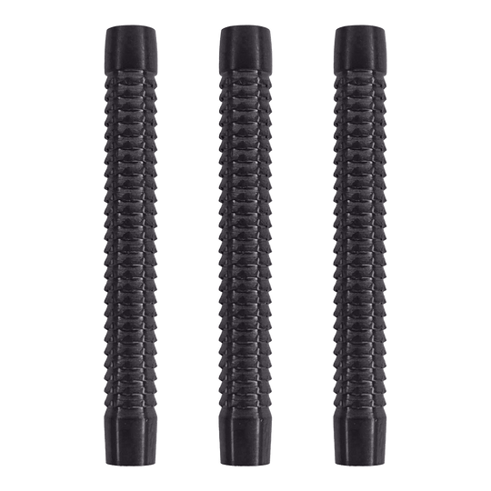 McDart Phantom Softdart-Barrels Das Bild zeigt drei schwarze McDart Phantom Softdart-Barrels. Sie haben eine geriffelte Oberfläche für besseren Halt.