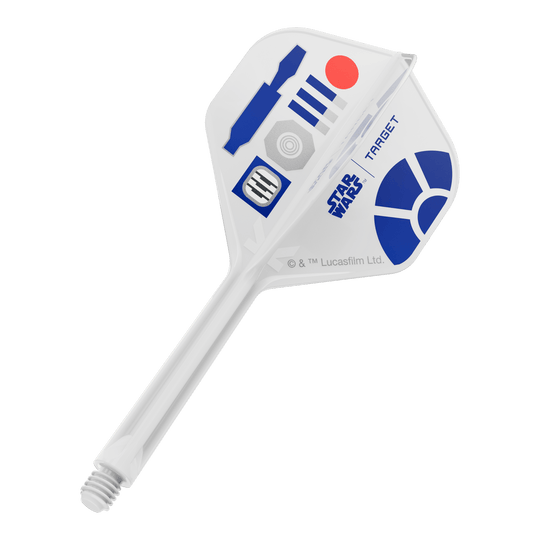 Ein einzelnes Dart-Flight, Star Wars KFlex R2D2 Medium 33mm. Das Produkt ist auf dem Bild als solches erkennbar, nähere Details liefert der Dateiname.