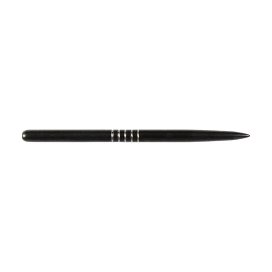 57748_Bulls_GP2_Steeldartspitzen_Schwarz_42mm_2 Das Bild zeigt eine schwarze Steeldartspitze des Modells "Bulls GP2". Die Spitze hat silberne Rillen zur besseren Griffigkeit.