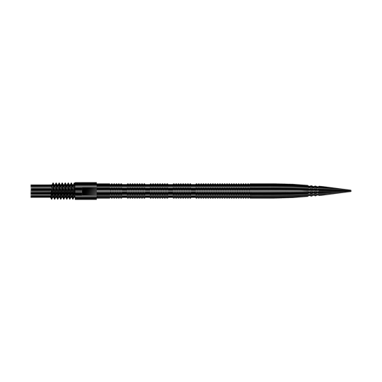 Harrows Quick Point Micro Ridge Dartspitzen - Schwarz Das Bild zeigt schwarze MicroRidge Dartspitzen mit einer Länge von 40 mm. Die Dartspitzen sind vermutlich von Harrows, Modell Quick Point.